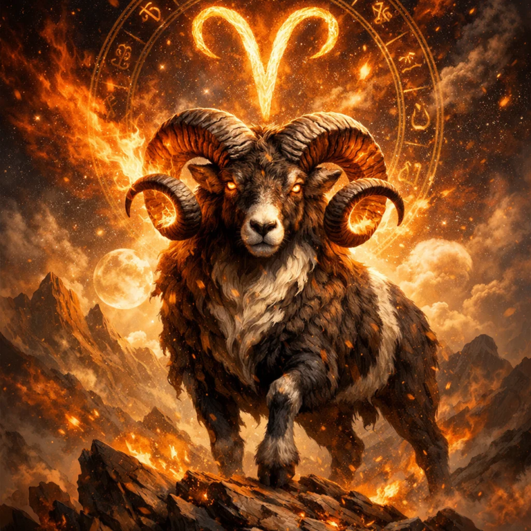 Символ знака зодіаку Овен у вогняному стилі