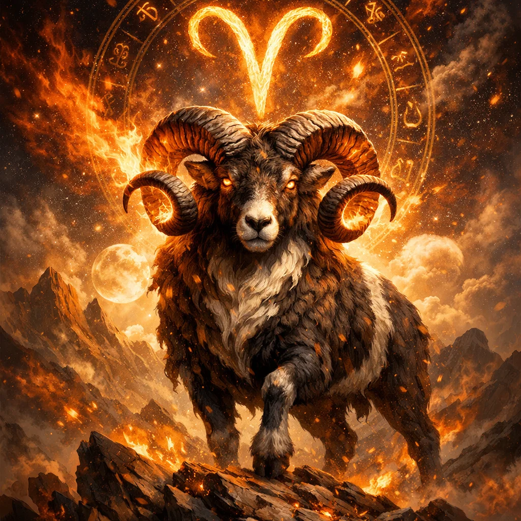 Символ знака зодіаку Овен у вогняному стилі