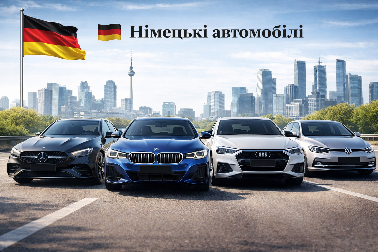 німецькі автомобілі Mercedes BMW Audi Volkswagen на дорозі