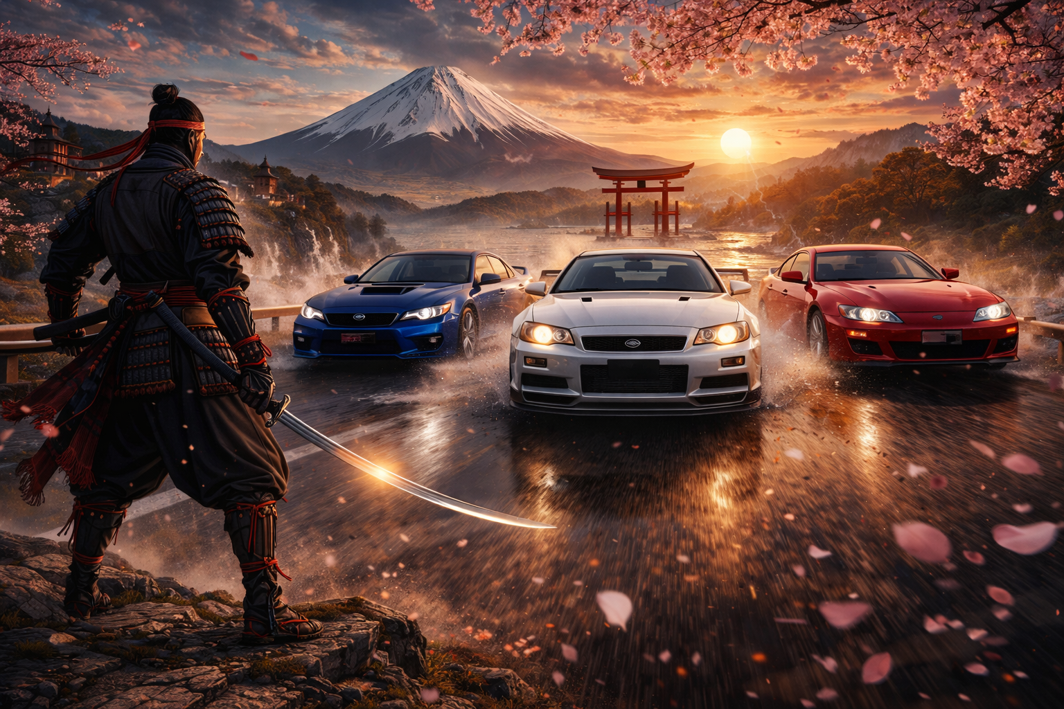 японські автомобілі на дорозі самурай катана японський стиль авто