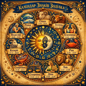 Зображення кола з дванадцятьма знаками зодіаку