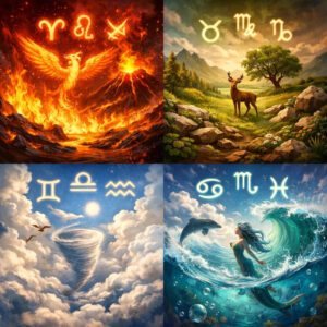 Символи вогню, землі, повітря та води