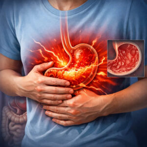 Людина тримається за верхню частину живота